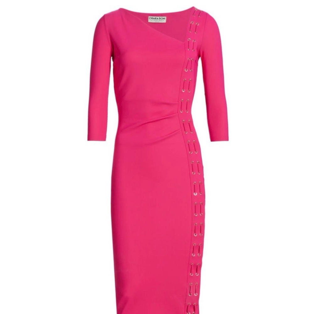 CHIARA BONI La Petite Robe Hedy Dress 38 (size 2) Pink 3/4 Sleeve Midi